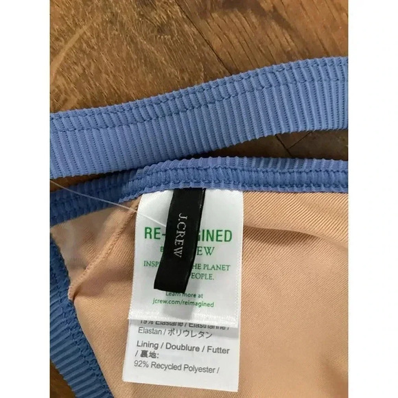 J. Crew Women's Ribbed Triangle Bikini Top Size 3X Blue Removable Pads Swim - Picture 5 of 6